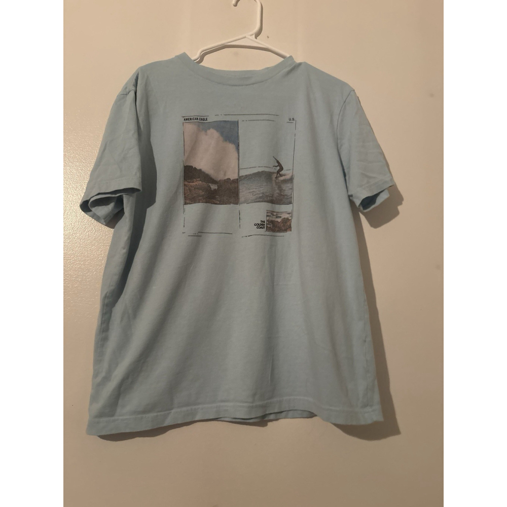 American Eagle Super Soft Standard Fit Graphic T-Shirt Light Blue Men's Medium